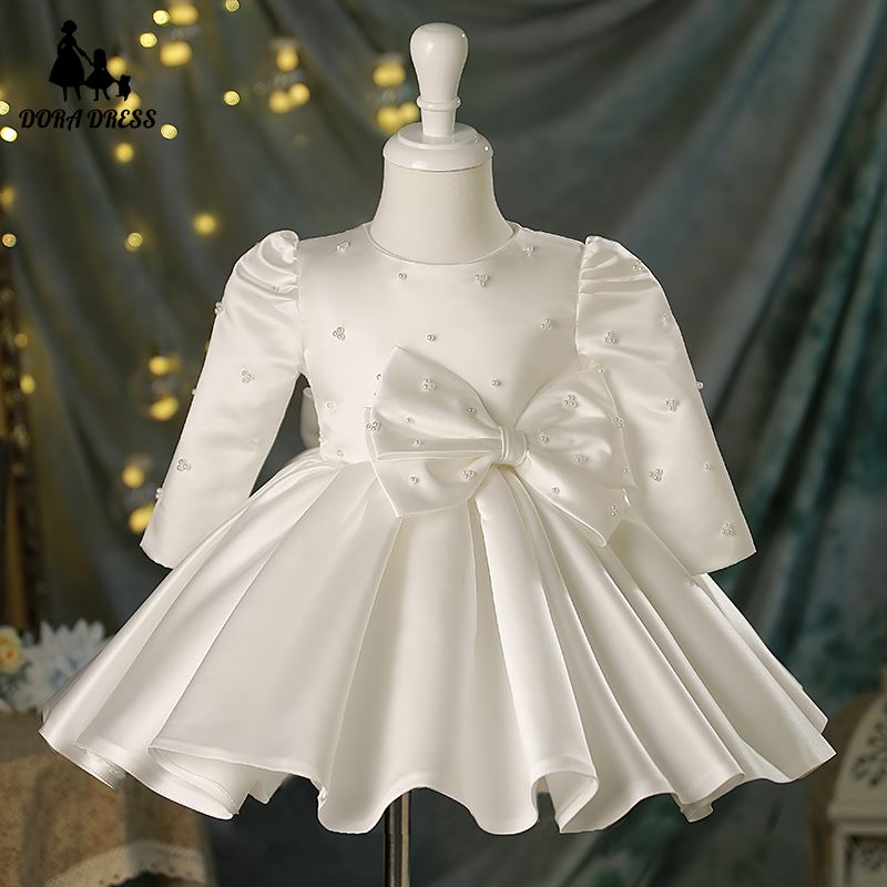 Princess Round Tea Length Satin Flower Girl Dress