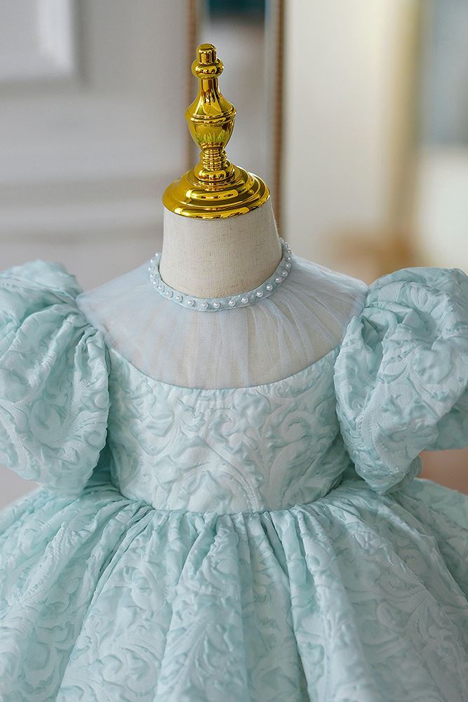 Prinzessin Wadenlang Satin Blumenmädchenkleider in Minzgrün