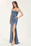 Twisted Front Bodice Sweetheart Neck Maxi Dress with Leg Slit