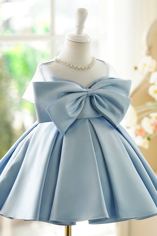 Princesse Longueur à Jambe Satiné robes de demoiselle d'honneur - fillette in Bleu et Gris