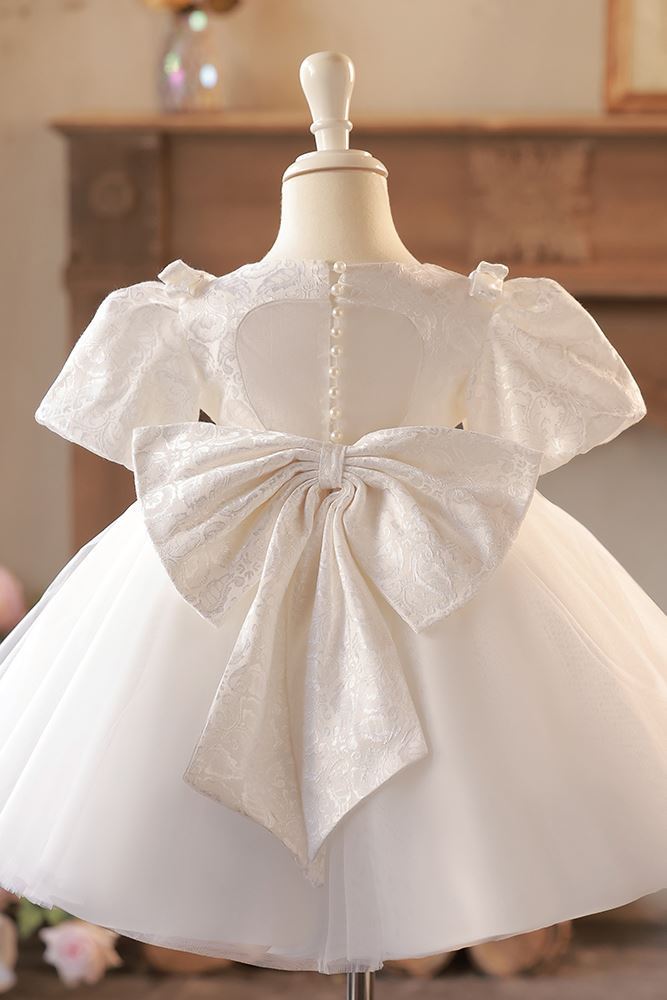 Prinzessin Runden Wadenlang Spitze Blumenmädchenkleider in Weiß