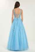 Sky Blue Ball Gown with Sweetheart Neckline and Sequin Floral