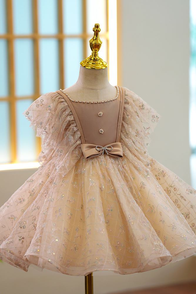 Princesa Hasta la Tibia Lace vestidos para chica de flor in Champán