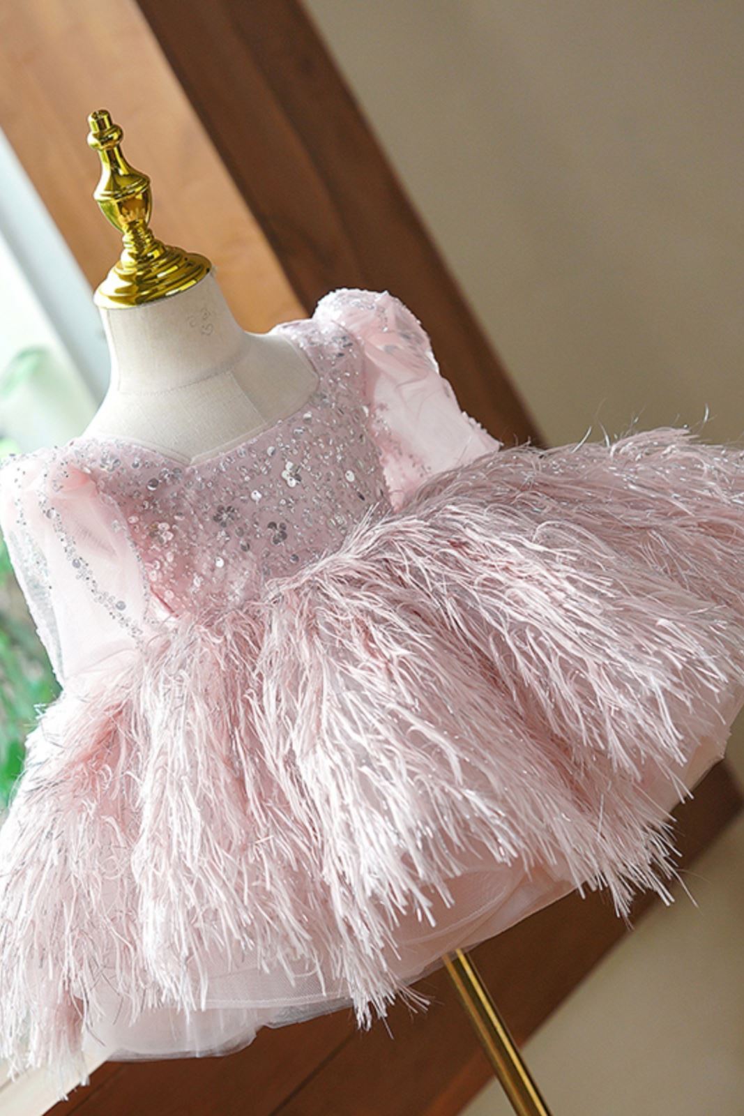 Prinzessin Quadratisch Wadenlang Pailletten Blumenmädchenkleider Rosa