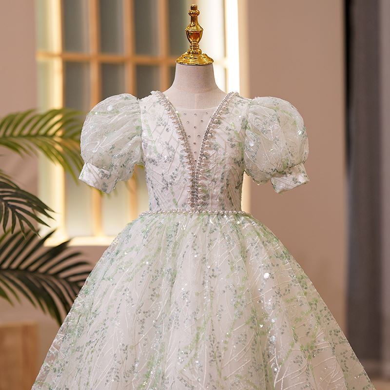 Princesse Longueur au Sol Pailleté robes de demoiselle d'honneur - fillette in Vert