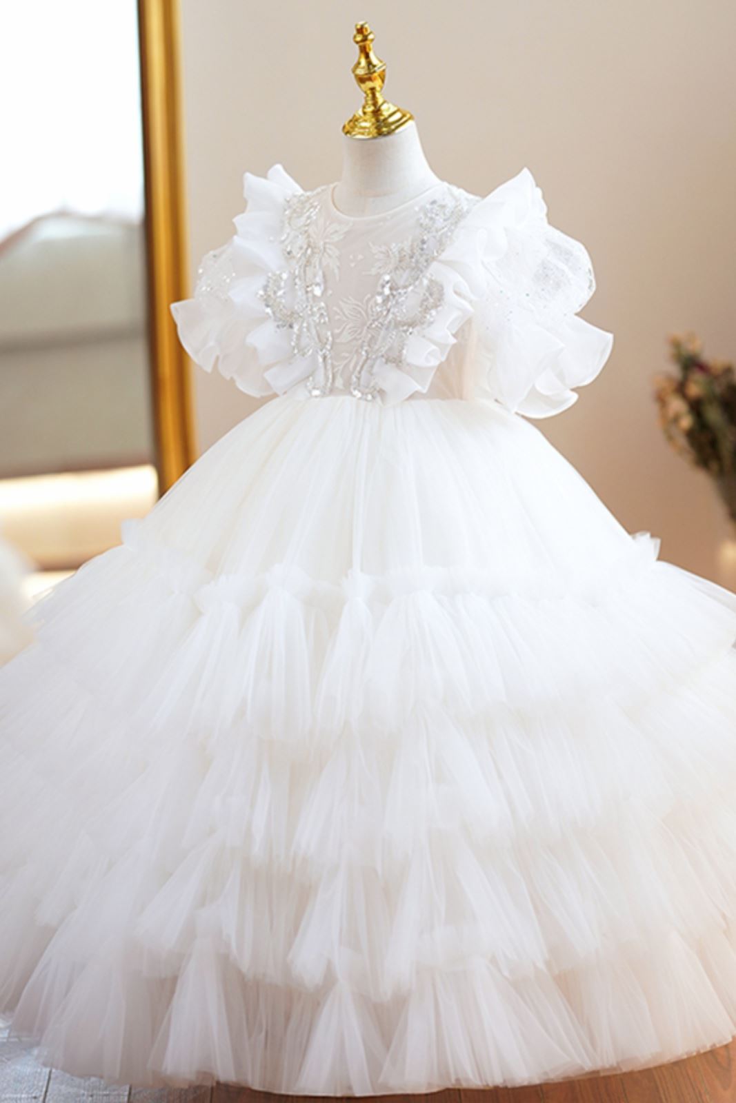 Princesse Longueur au Sol Tulle robes de demoiselle d'honneur - fillette in Blanc