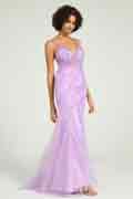 Lilac V-Neck Lace-Up Mermaid Tulle Maxi Formal Prom Dress with Sequin