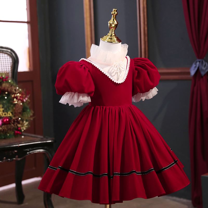 Princesse Longueur à Jambe Velours robes de demoiselle d'honneur - fillette in Bordeaux