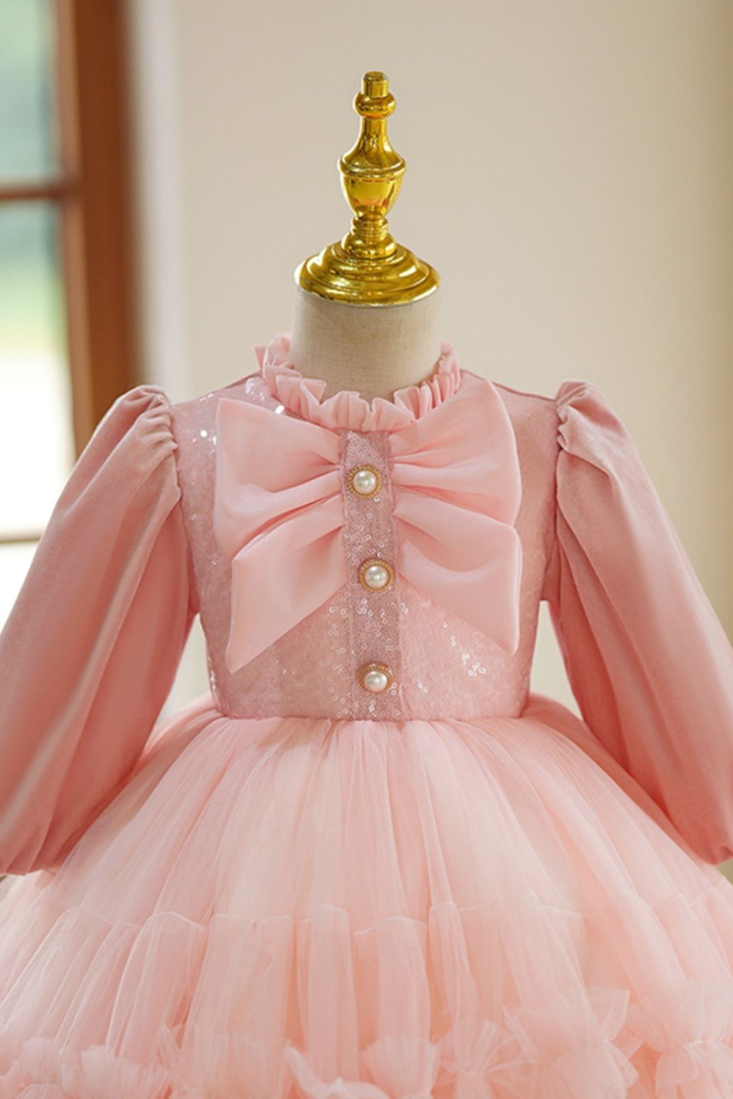 ложный воротник Длина по Щиколотку Tulle Детские Платья in Розовый