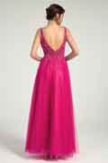 Fuchsia A-Line Lace & Tulle Maxi Dress with Sequin and Beaded Accents