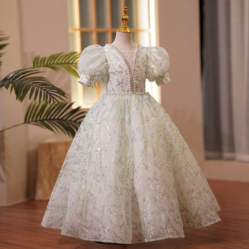 Princesse Longueur au Sol Pailleté robes de demoiselle d'honneur - fillette in Vert