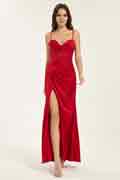 Satin Corset Maxi Dress with Cowl Neck and Leg Slit