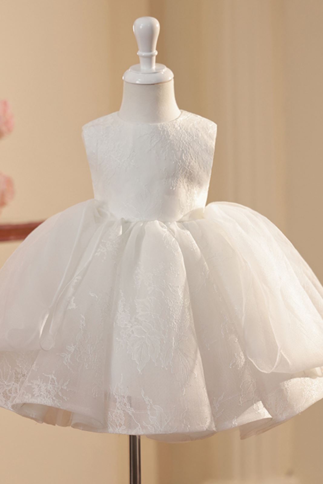 Prinzessin Runden Wadenlang Polyester Blumenmädchenkleider in Weiß