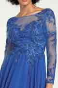 Blaues langärmliges Kleid für die Brautmutter mit Spitzenstickerei
