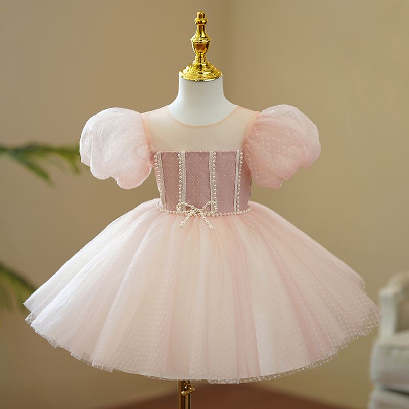 Princess Round Tea Length Organza Flower Girl Dress Pink