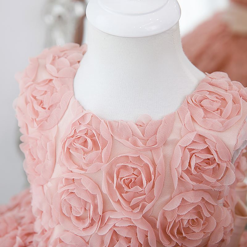 Prinzessin Wadenlang Spitze Blumenmädchenkleider in Staubige Rose