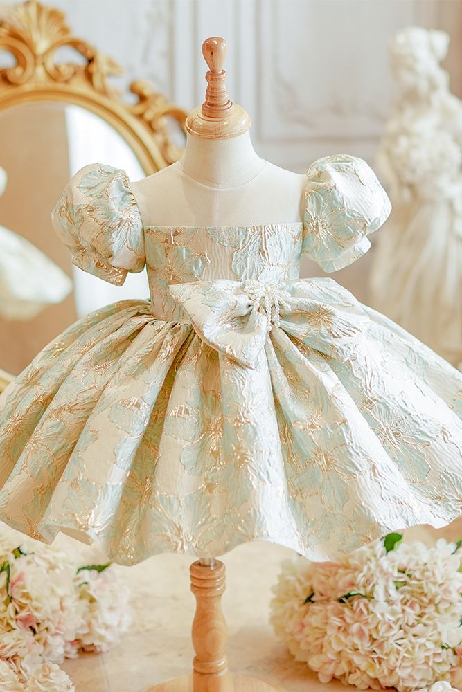 Prinzessin Runden Wadenlang Satin Blumenmädchenkleider in Minzgrün