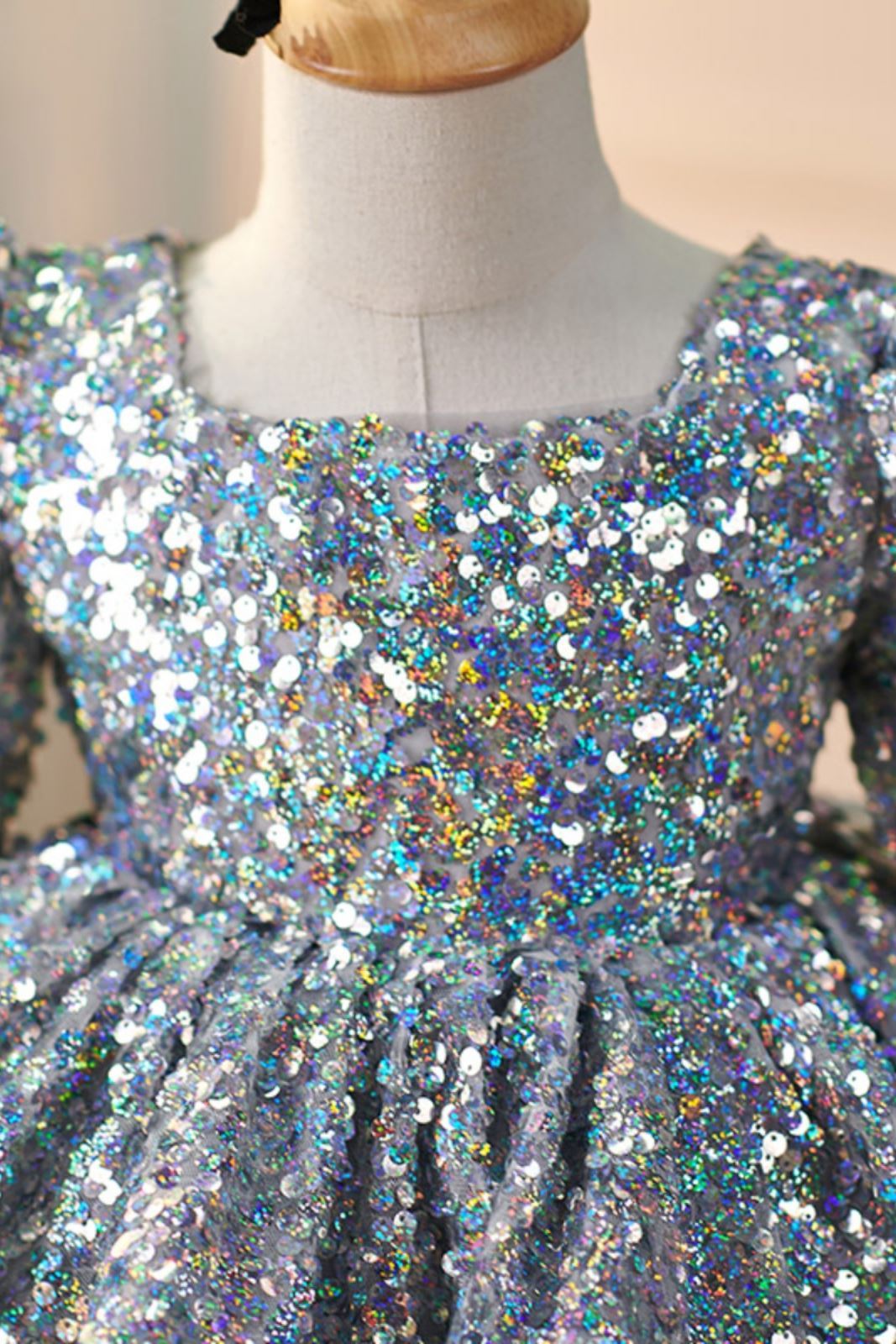 Prinzessin Wadenlang Pailletten Blumenmädchenkleider Staubigblau