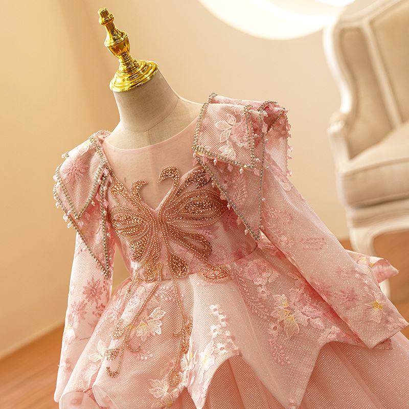 Принцесса Round Полная Длина Lace Детские Платья in Розовый