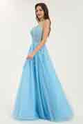 Sky Blue Ball Gown with Sweetheart Neckline and Sequin Floral