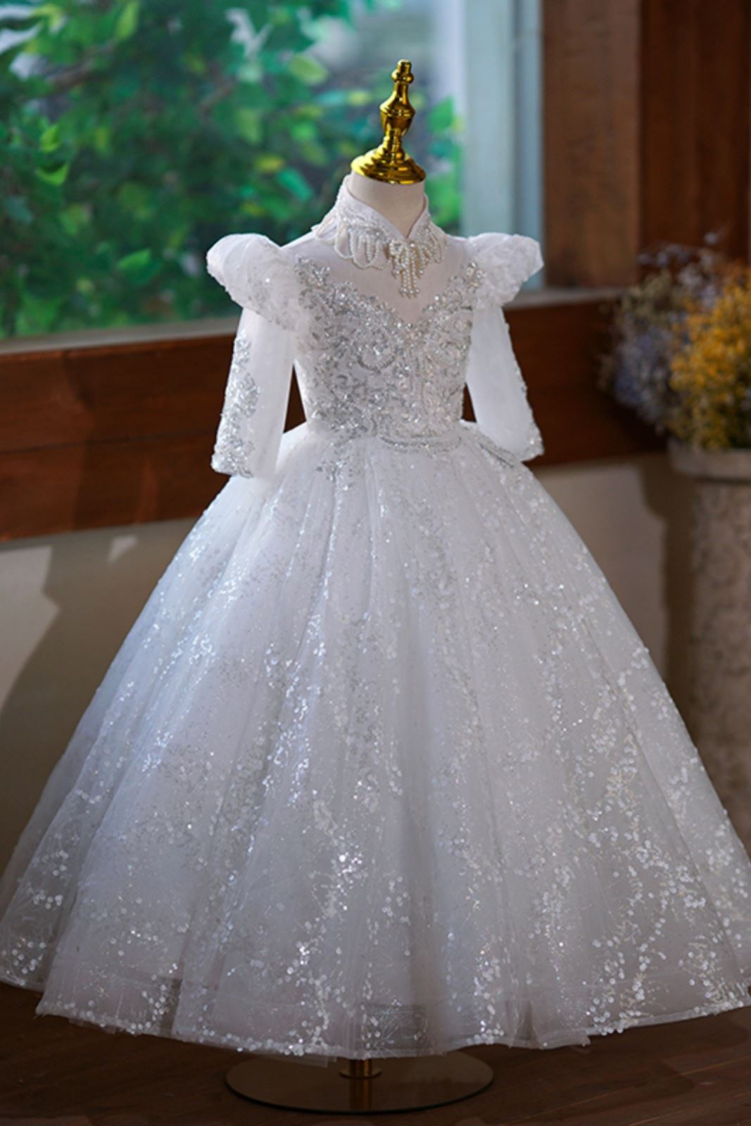 Princesse Longueur au Sol Pailleté robes de demoiselle d'honneur - fillette in Blanc