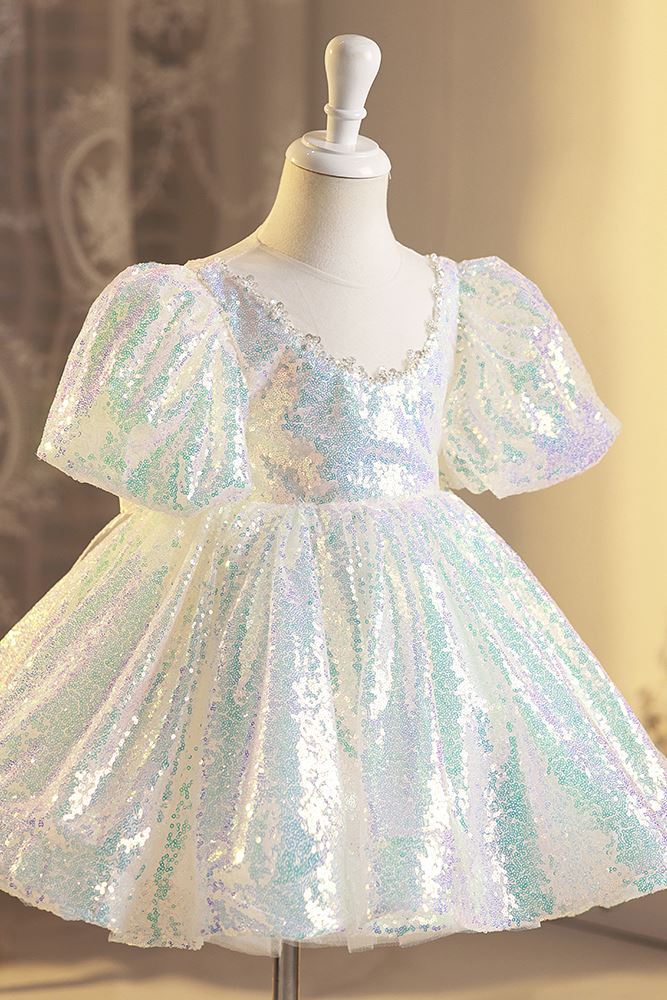 Princesse courte Pailleté robes de demoiselle d'honneur - fillette in Blanc