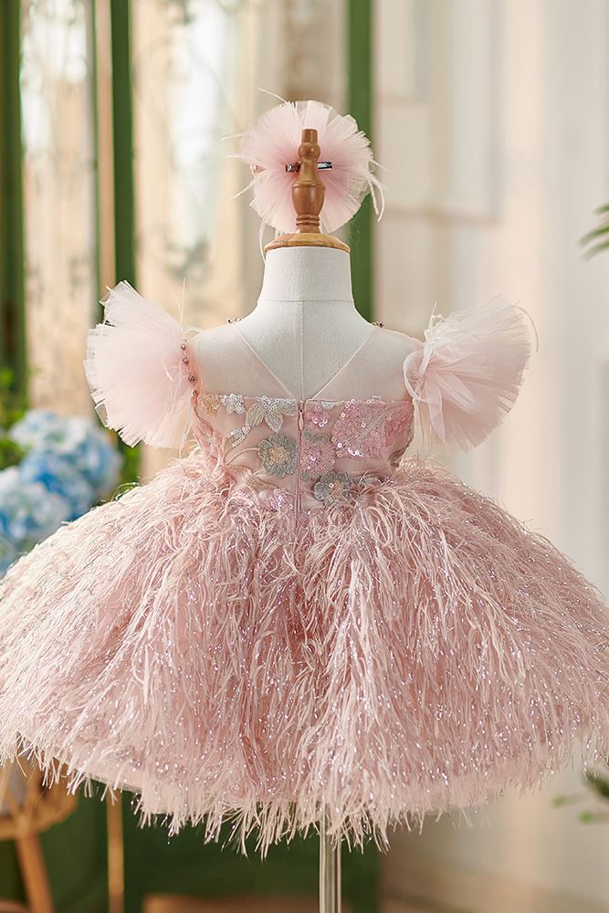 Принцесса Round Длина по Щиколотку Lace Детские Платья Розовый