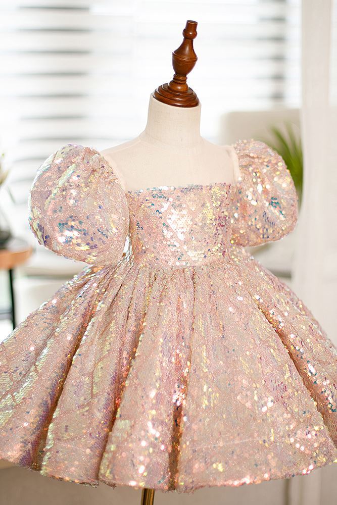 Princesa Hasta la Tibia Sequined vestidos para chica de flor in Rosa