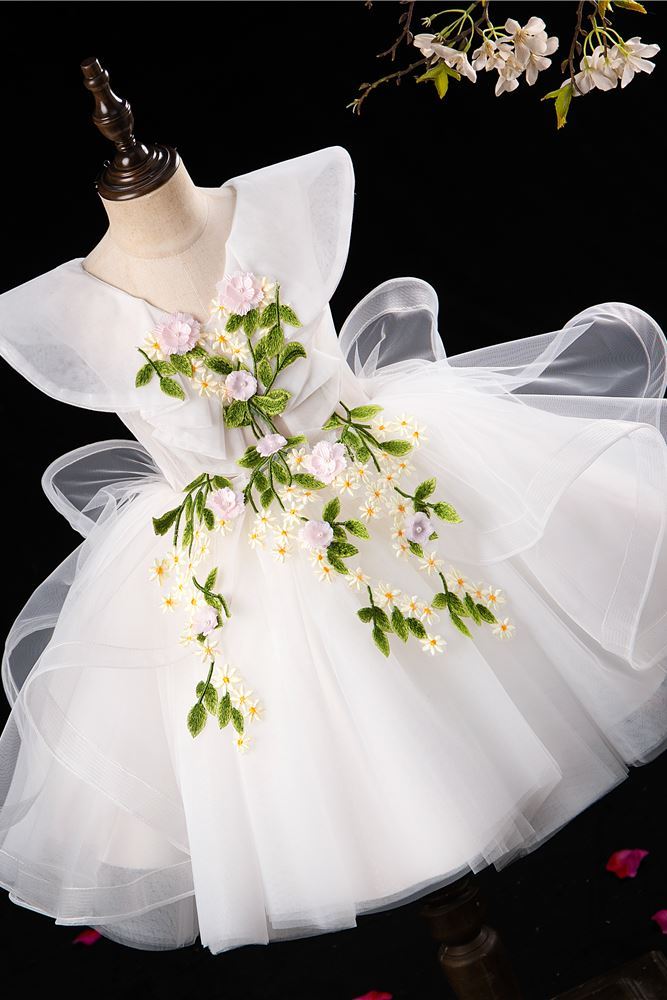 Princesse Longueur à Jambe Tulle robes de demoiselle d'honneur - fillette in Blanc