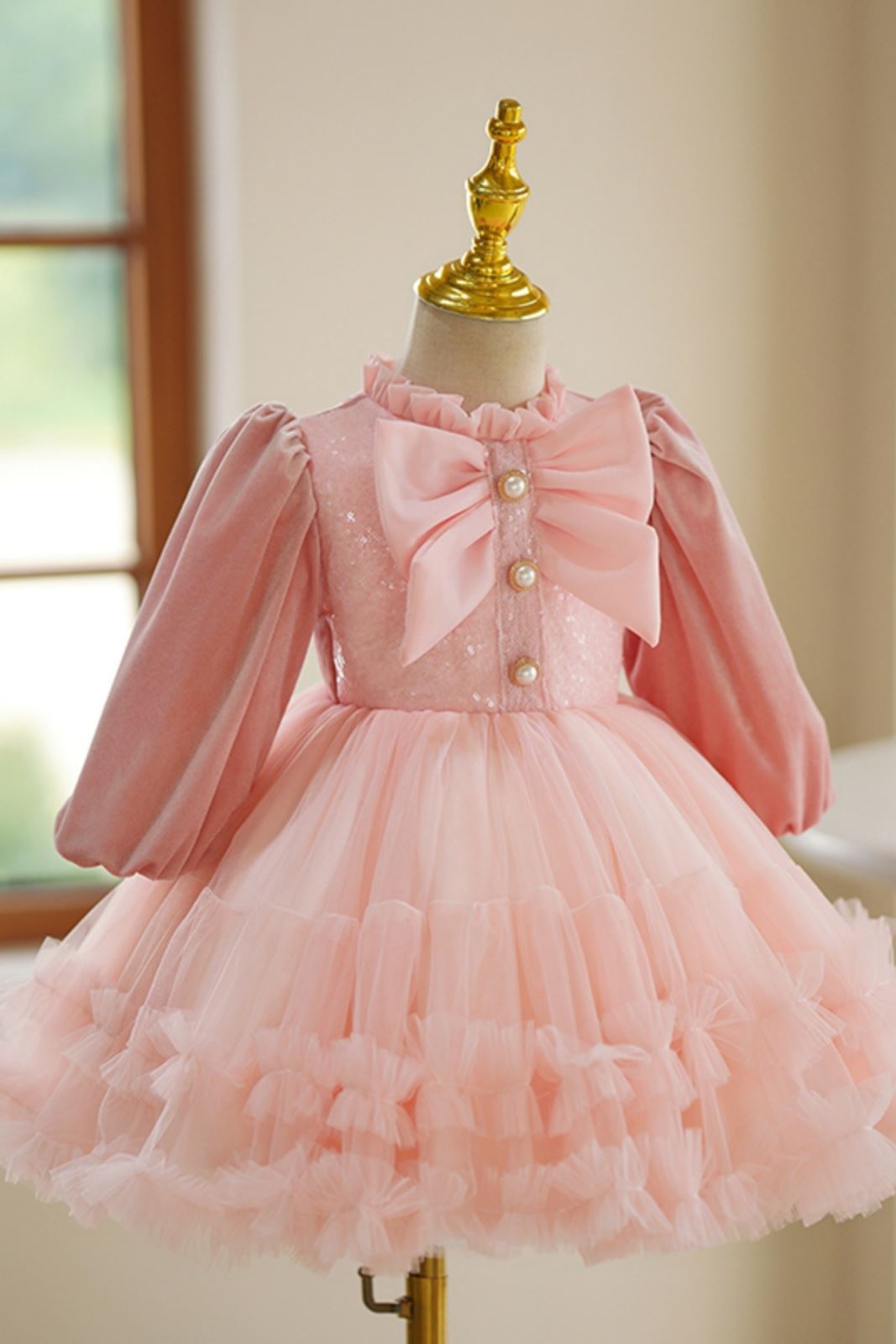 ложный воротник Длина по Щиколотку Tulle Детские Платья in Розовый