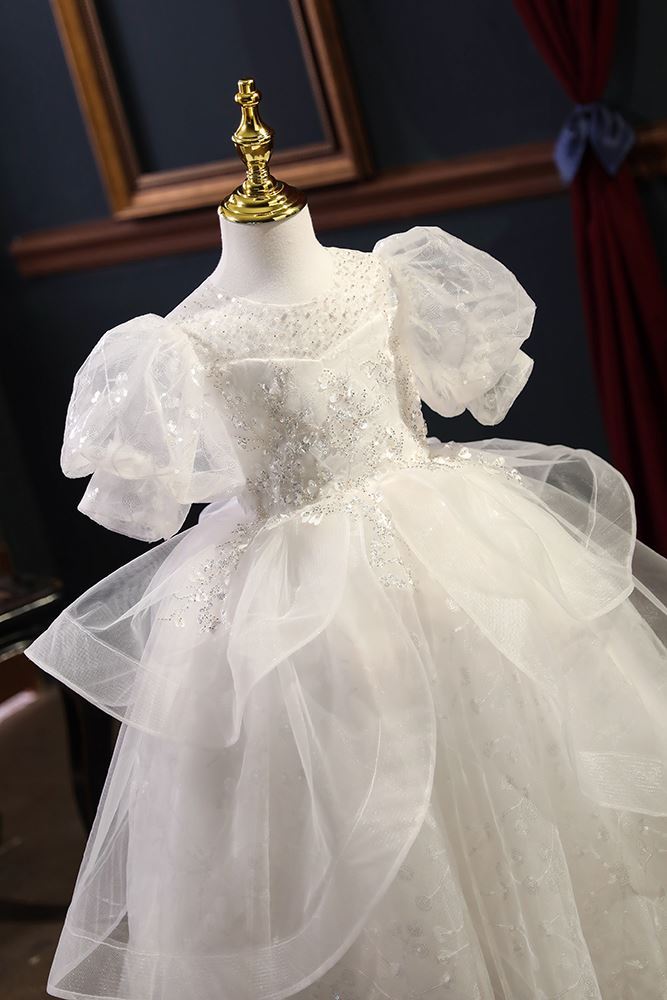 Princesse Longueur au Sol Pailleté robes de demoiselle d'honneur - fillette Blanc