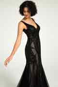 Full-Length Mermaid Nude Illusion Black Lace Sequin Formal Gown