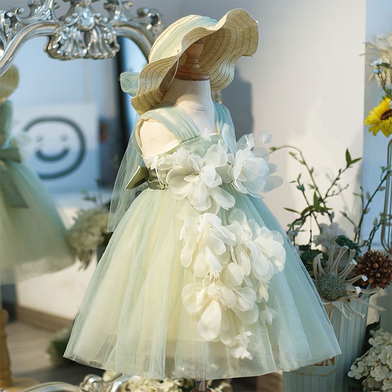 Princesse Longueur à Jambe Tulle robes de demoiselle d'honneur - fillette in Vert Sauge