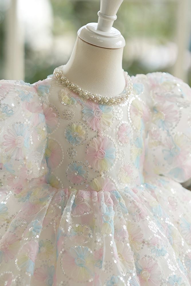 Prinzessin Wadenlang Pailletten Blumenmädchenkleider in Farbenreich