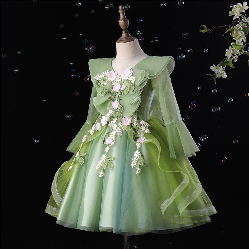Princesa Hasta la Tibia Tulle vestidos para chica de flor in Verde