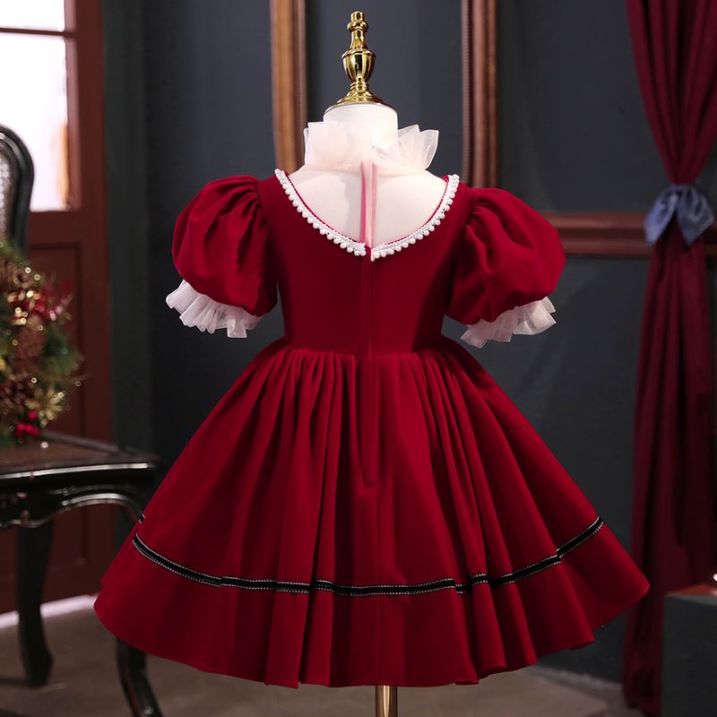 Princesse Longueur à Jambe Velours robes de demoiselle d'honneur - fillette in Bordeaux