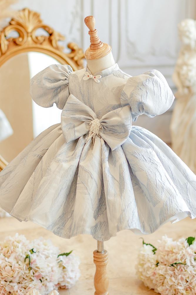 Princesse Longueur à Jambe Satiné robes de demoiselle d'honneur - fillette in Bleu et Gris