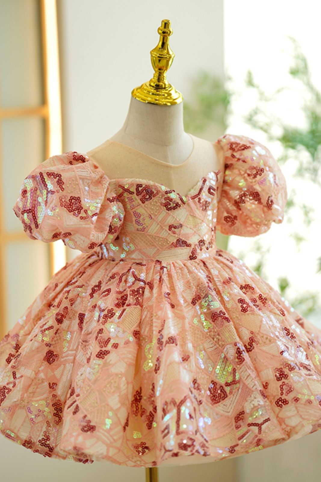 Prinzessin Scoop Pailletten Blumenmädchenkleider in Rosa