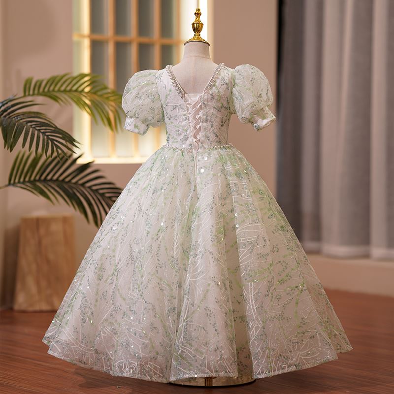 Princesse Longueur au Sol Pailleté robes de demoiselle d'honneur - fillette in Vert