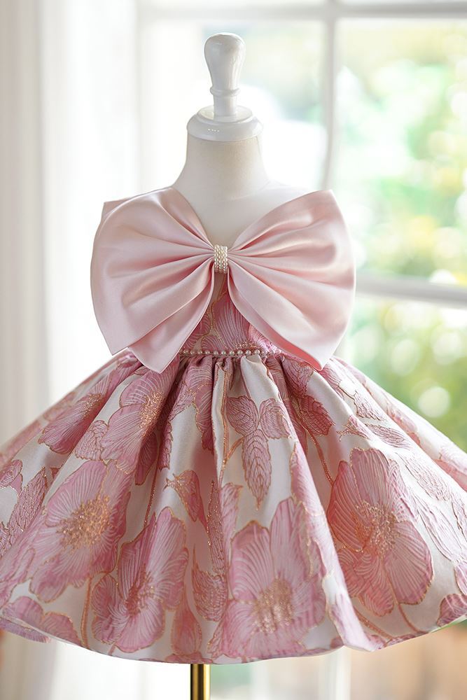 Prinzessin Runden Wadenlang Satin Blumenmädchenkleider in Rosa