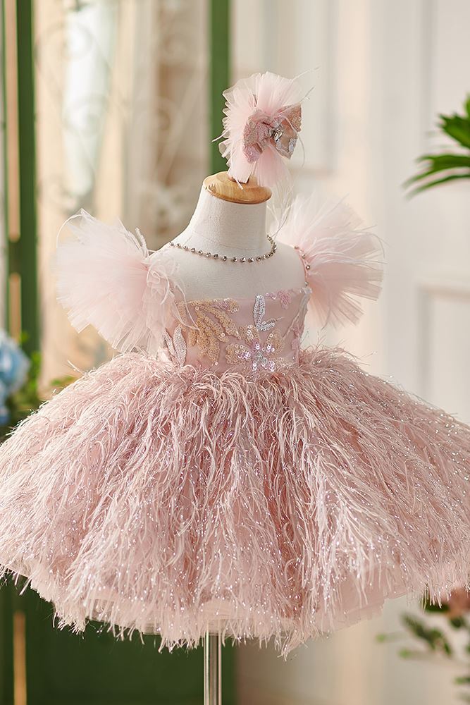 Принцесса Round Длина по Щиколотку Lace Детские Платья Розовый