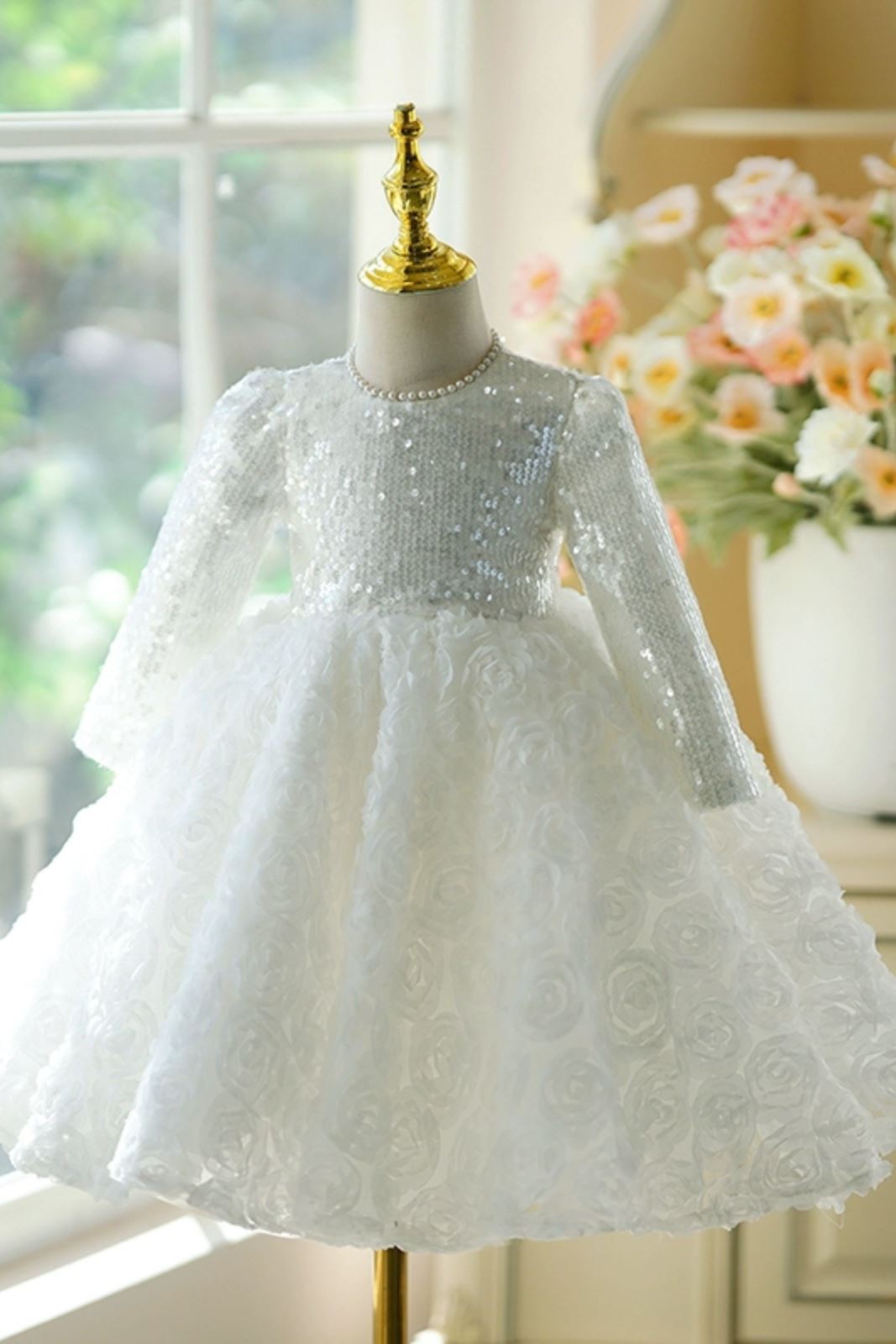 Princesse Longueur au Sol Pailleté robes de demoiselle d'honneur - fillette Blanc