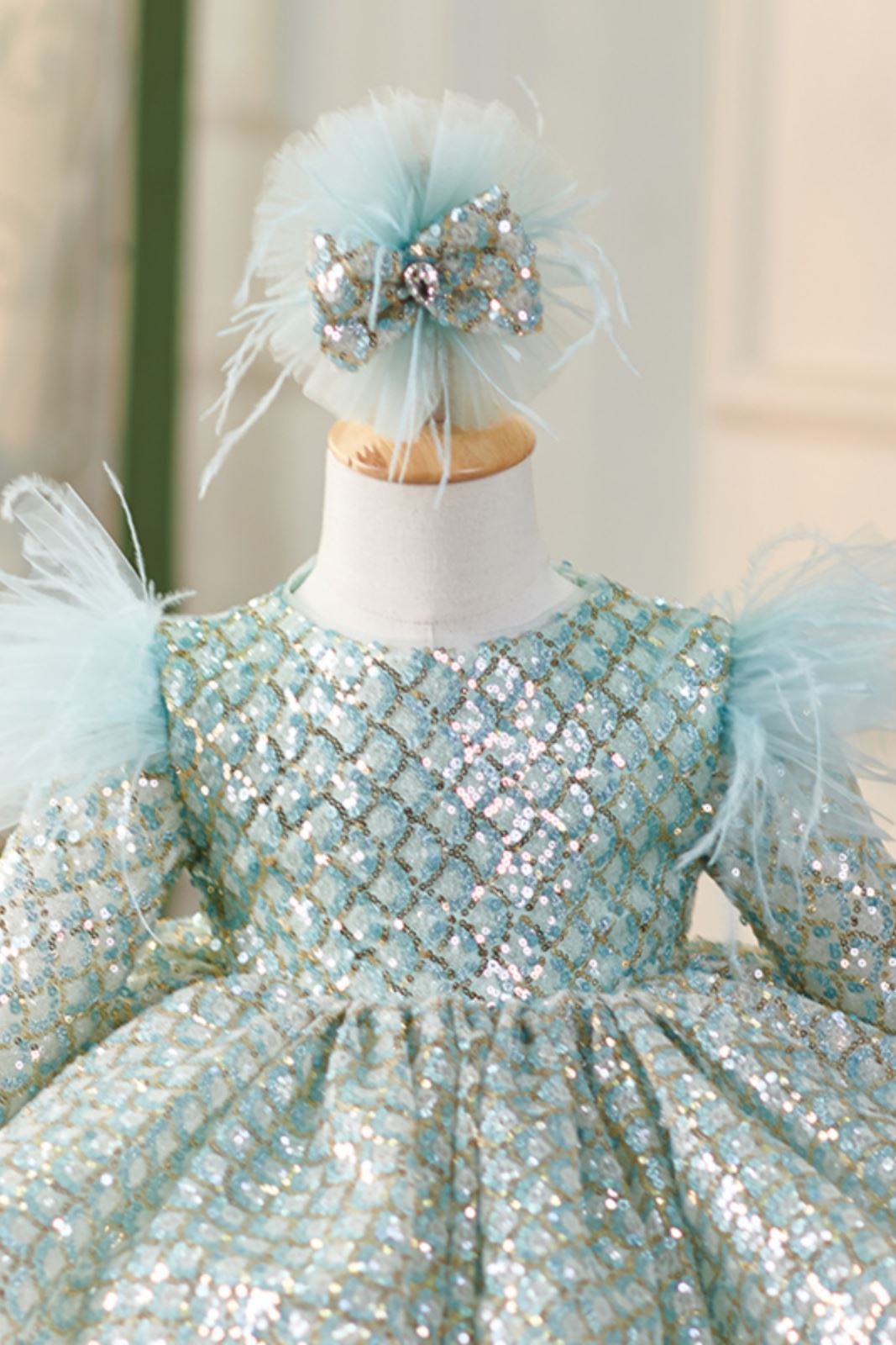 Принцесса Длина по Щиколотку Sequined Детские Платья in Мятно-зеленый