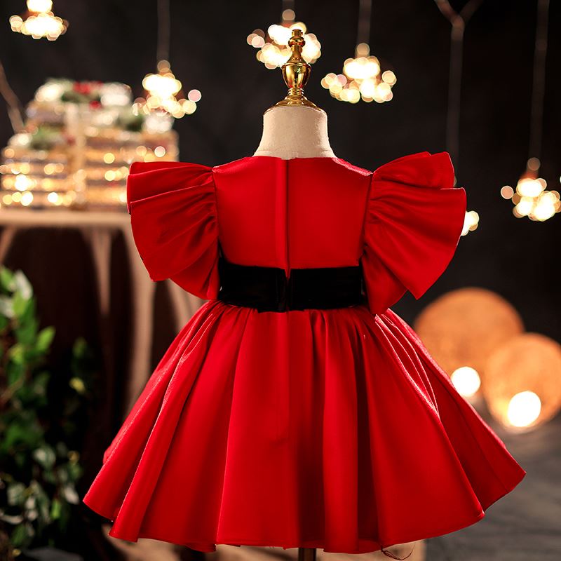 Princess Round Tea Length Satin Flower Girl Dress Red