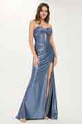 Twisted Front Bodice Sweetheart Neck Maxi Dress with Leg Slit