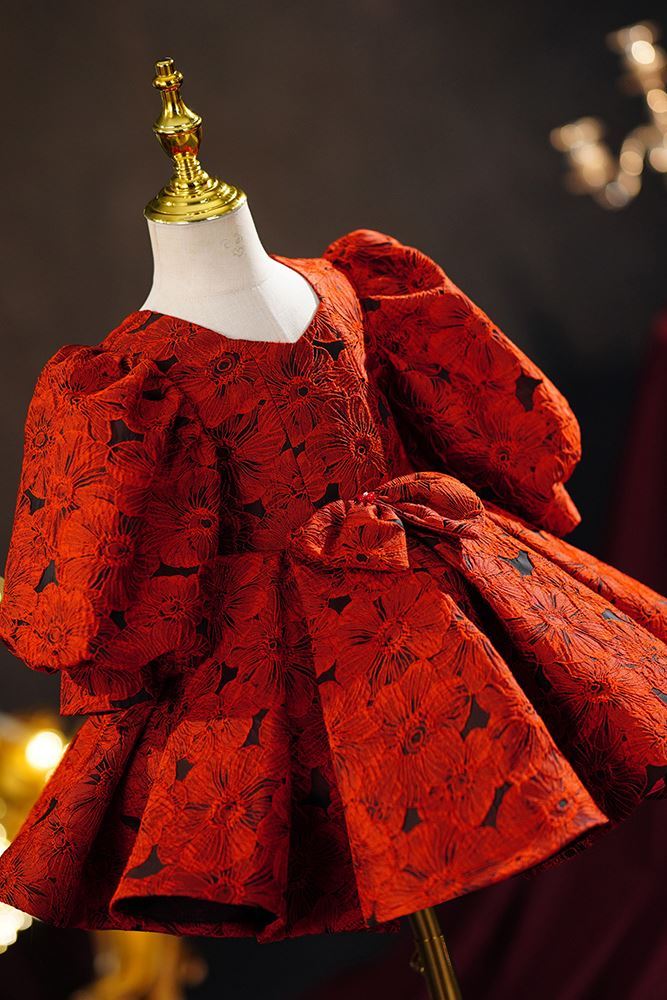 Prinzessin Quadratisch Wadenlang Satin Blumenmädchenkleider in Rot