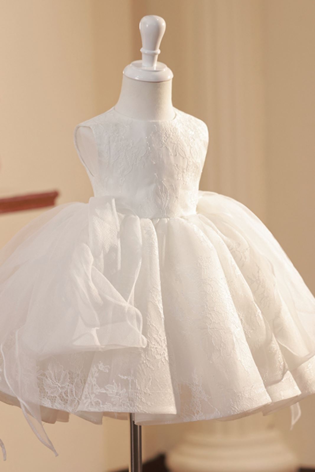 Prinzessin Runden Wadenlang Polyester Blumenmädchenkleider in Weiß