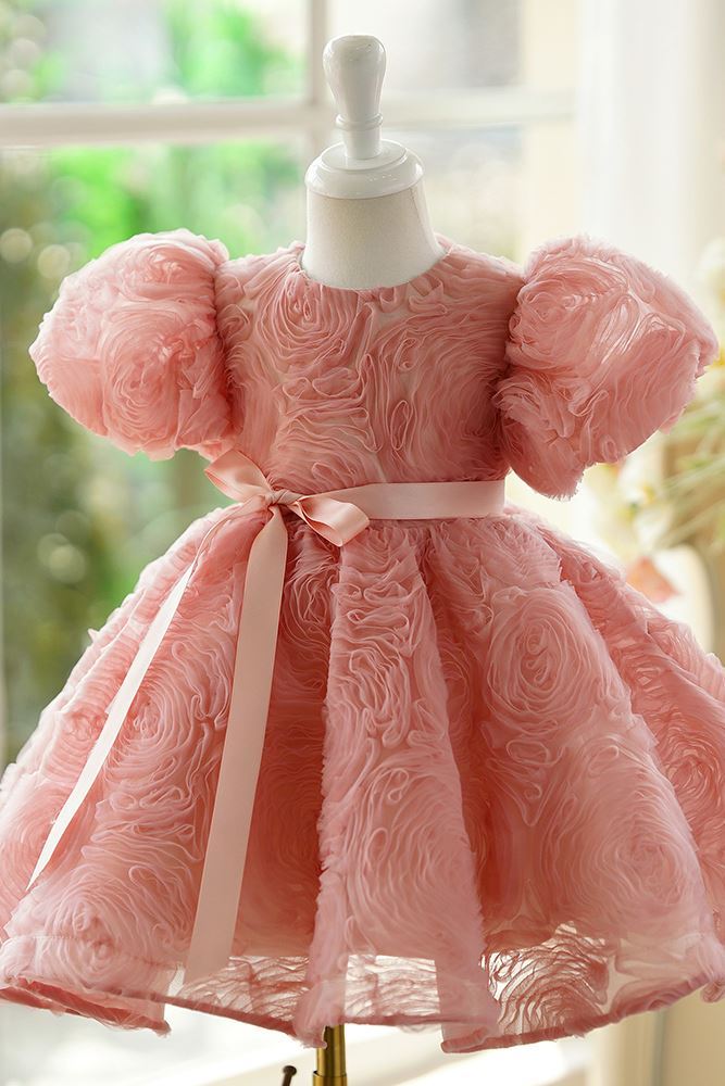 Prinzessin Wadenlang Polyester Blumenmädchenkleider in Staubige Rose