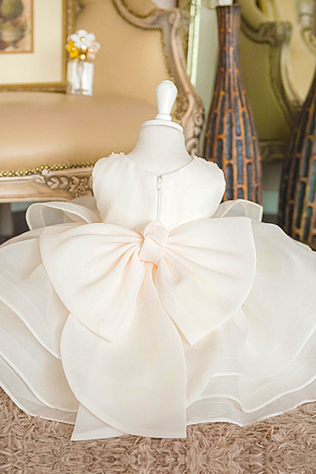 Prinzessin Runden Wadenlang Pailletten Blumenmädchenkleider in Weiß