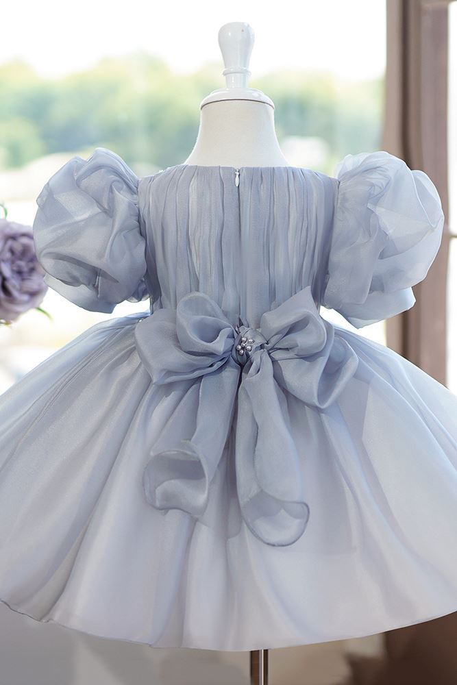 Prinzessin Juwelenhals Wadenlang Organza Blumenmädchenkleider in Grau